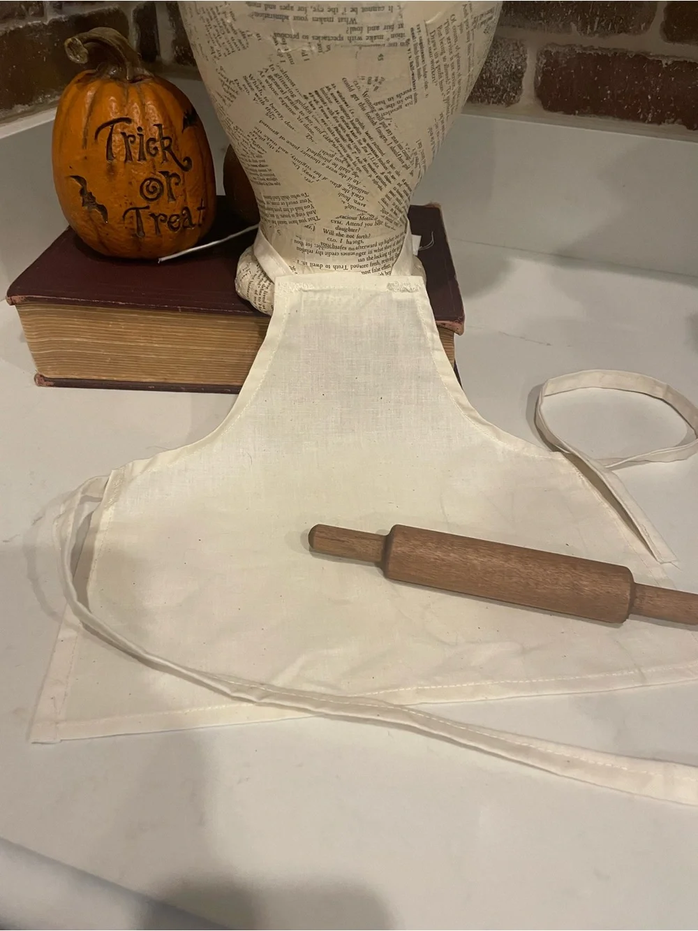 Classic White Baby Chef Hat and Apron Set with Mini Rolling Pin
